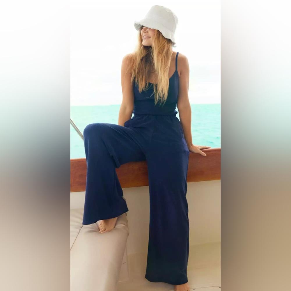 Gently worn OFFLINE By Aerie Summer Lights Terry Jumpsuit Navy Size Large